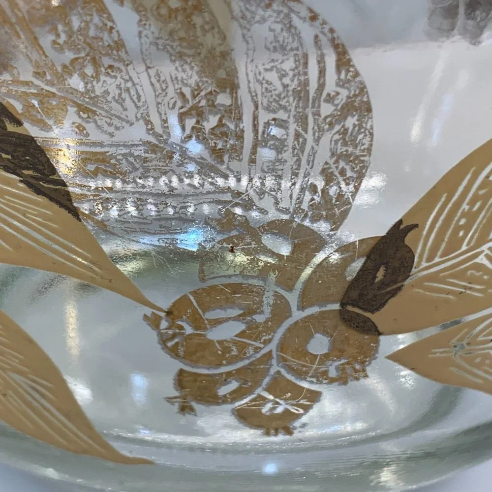 Vintage MCM Salad Bowl -Gold Leaf and Berries -Large